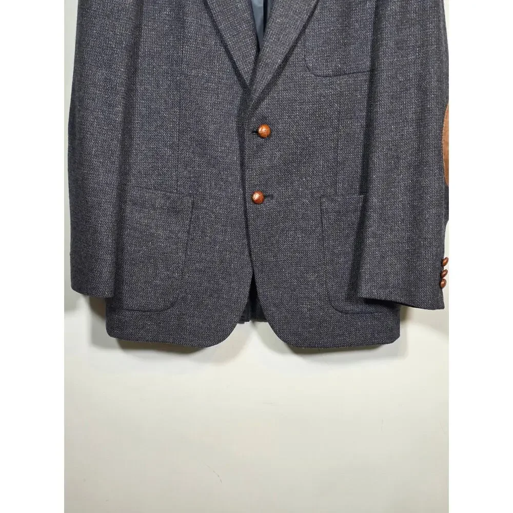 Stafford Vintage USA Made Wool Tweed Blazer Suede Elbow Patches 42L
